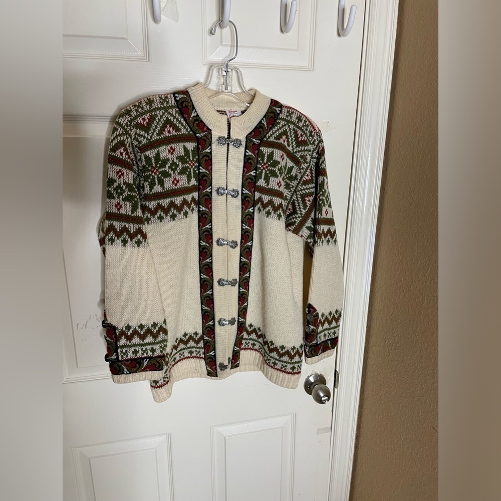 Vintage Firda Nordic Jumper Norway Cardigan Fair Isle Sweater Wool Size 42 - Picture 9 of 9